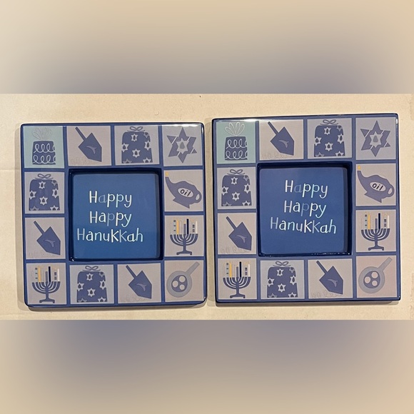 NEW! Set of 2 Happy Hanukkah Picture Frames 3x3 Chanukah - Picture 1 of 4